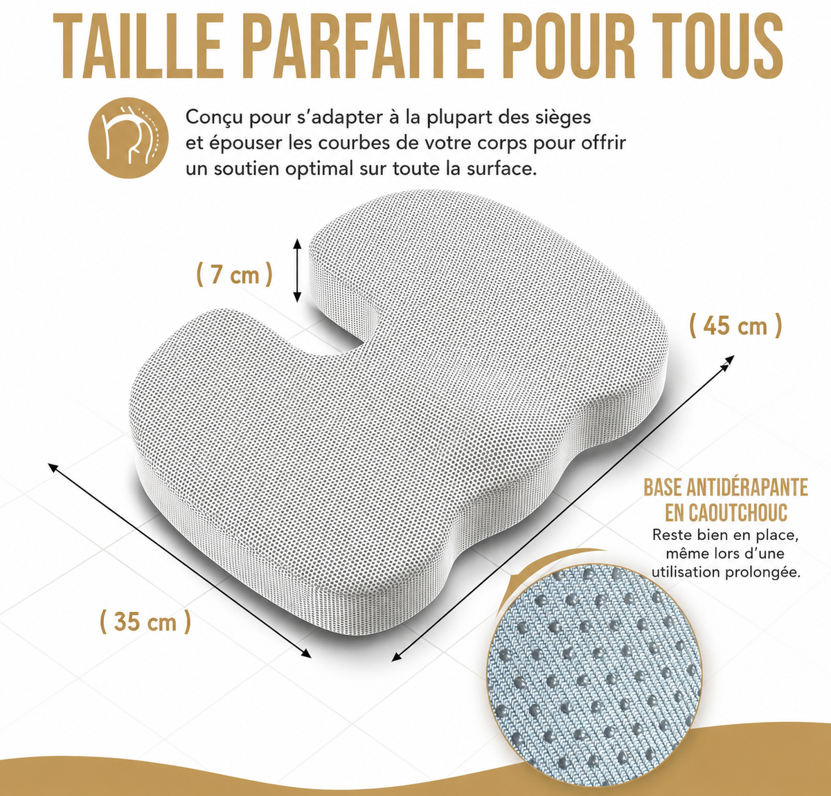 Coussin d’assise ergonomique pour coccyx – Forme classique