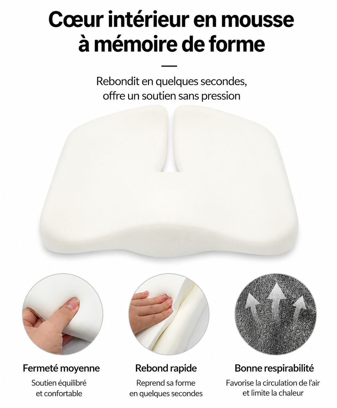 Coussin d’assise ergonomique pour coccyx – Forme classique